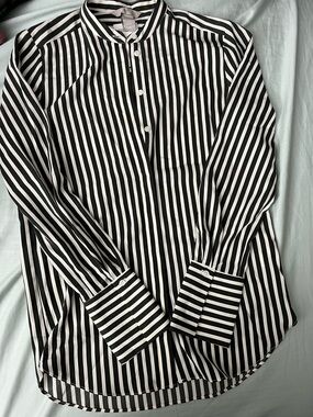 H&M Black and White Vertical Stripe Men’s Shirt - Band Collar